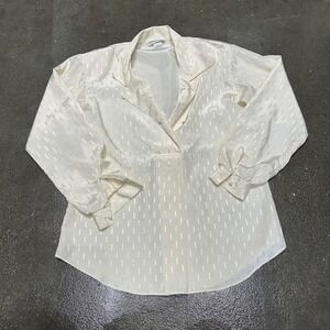 Vintage Judy Bond Blouse Womens 8 White Stripe Satin Collared Long Sleeve 80s